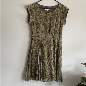 Olive Green Floral Cap-Sleeve Midi Dress by Ann Taylor